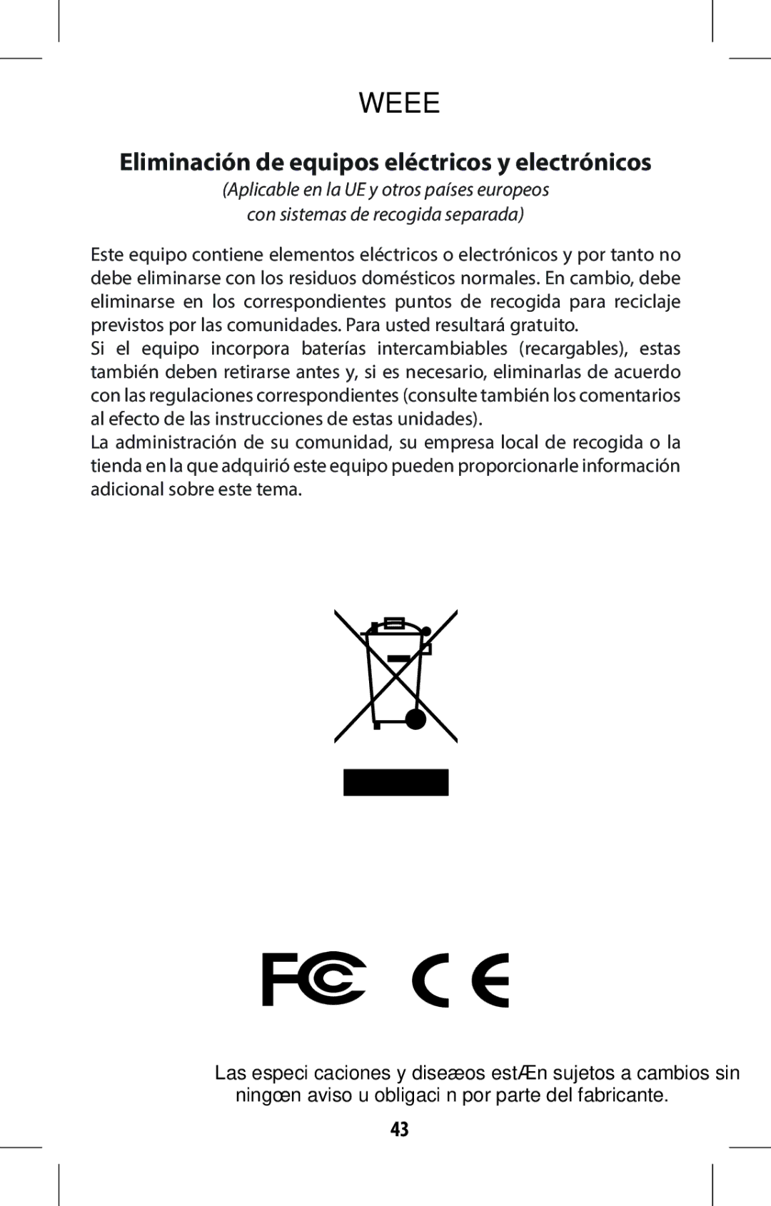 Bushnell 368315 user manual Weee, Eliminación de equipos eléctricos y electrónicos 