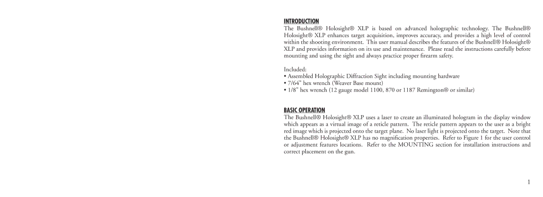 Bushnell 53-0021 instruction manual Introduction, Basic Operation 