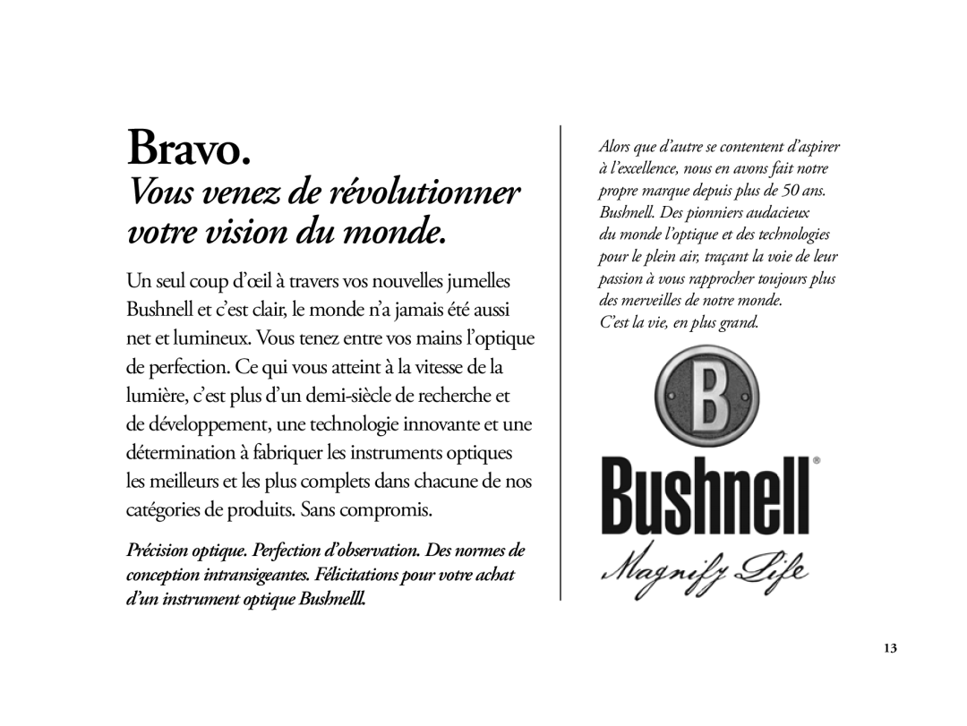 Bushnell 6LIM manual Bravo 