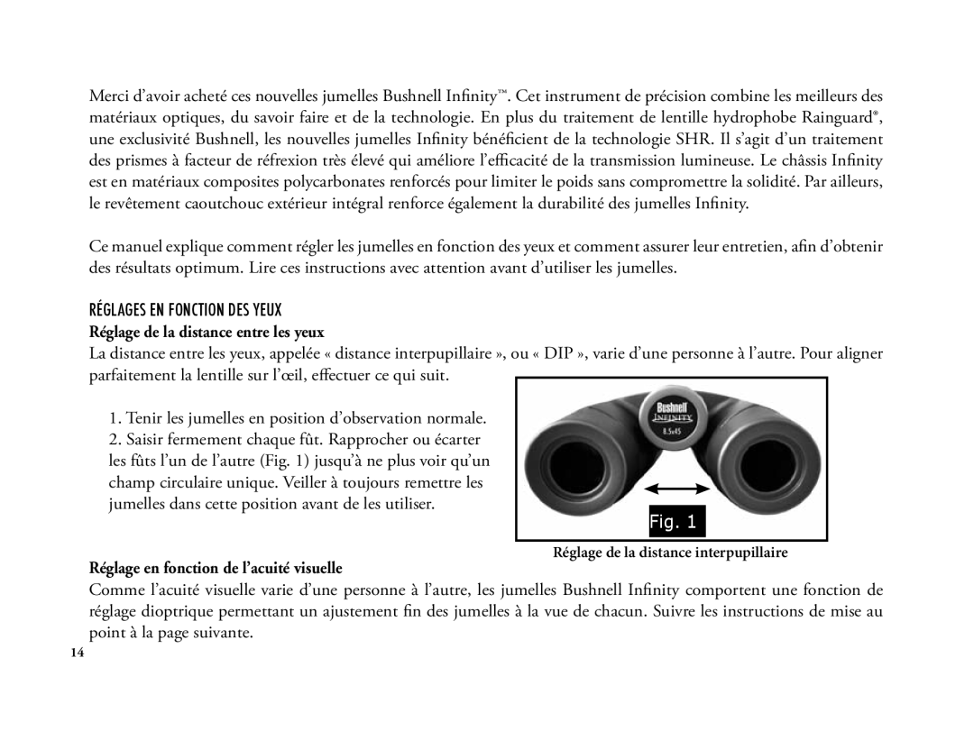 Bushnell 6LIM manual Réglage de la distance entre les yeux 