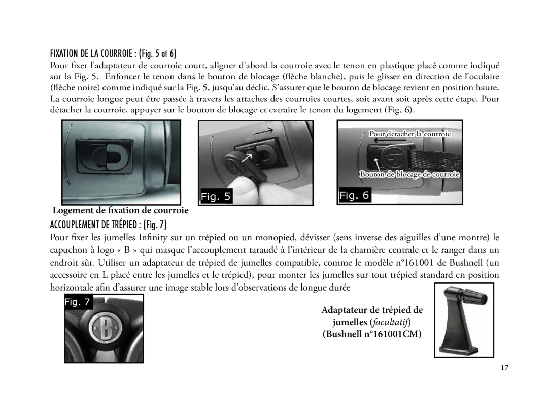 Bushnell 6LIM manual Fixation DE LA Courroie et, Accouplement DE Trépied Fig 