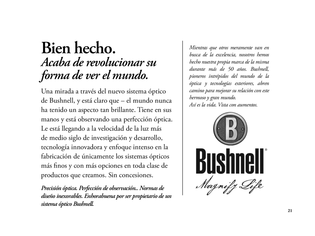 Bushnell 6LIM manual Bien hecho 