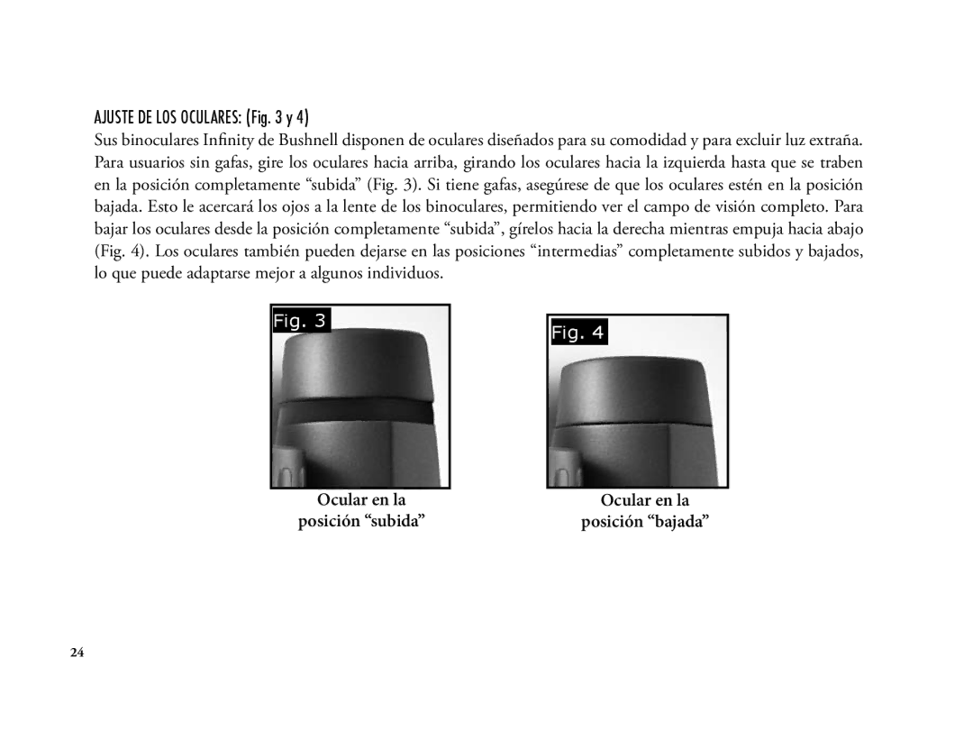 Bushnell 6LIM manual Ajuste DE LOS Oculares y, Ocular en la Posición subida Posición bajada 