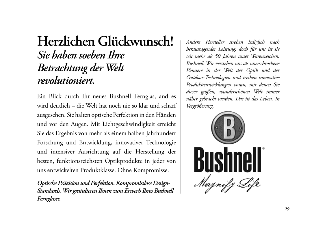 Bushnell 6LIM manual Herzlichen Glückwunsch 