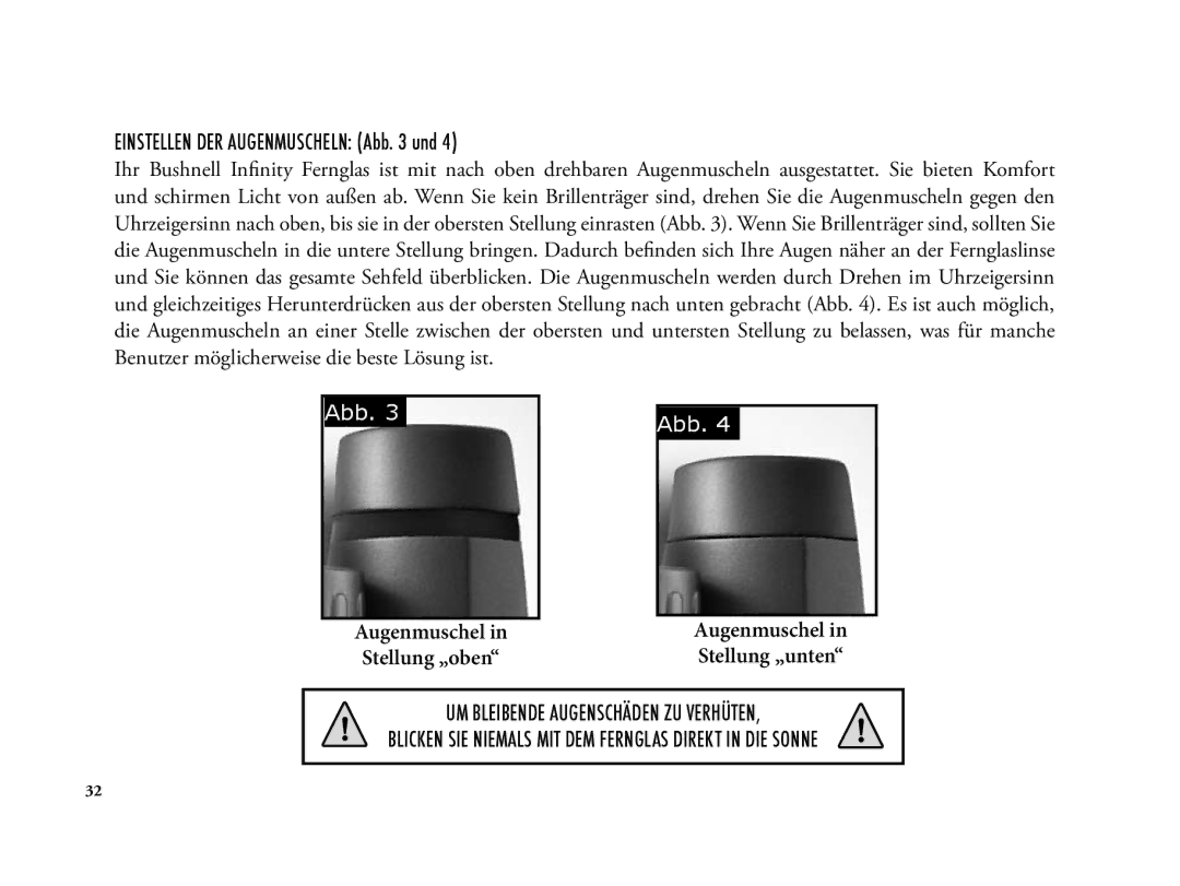 Bushnell 6LIM manual Einstellen DER Augenmuscheln Abb und, Augenmuschel Stellung „oben 