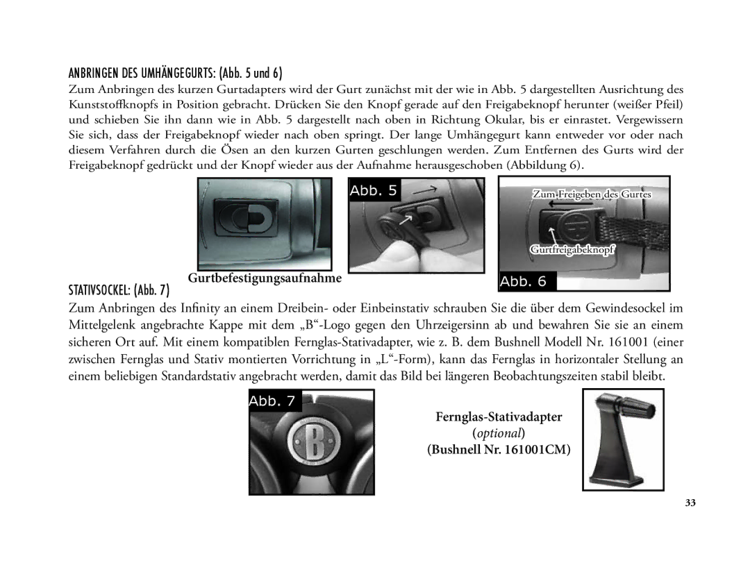 Bushnell 6LIM manual Anbringen DES Umhängegurts Abb und, Gurtbefestigungsaufnahme 