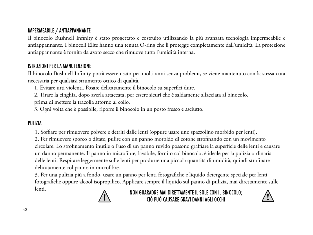 Bushnell 6LIM manual Impermeabile / Antiappannante, Istruzioni PER LA Manutenzione, Pulizia 