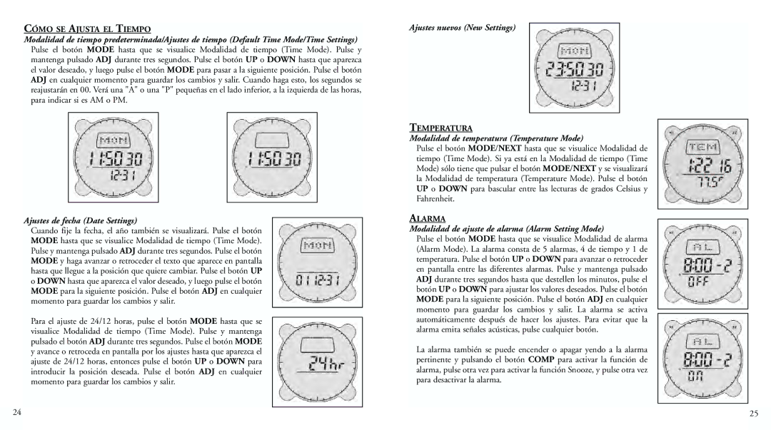 Bushnell 70-0001 instruction manual Ajustes nuevos New Settings, Modalidad de temperatura Temperature Mode 