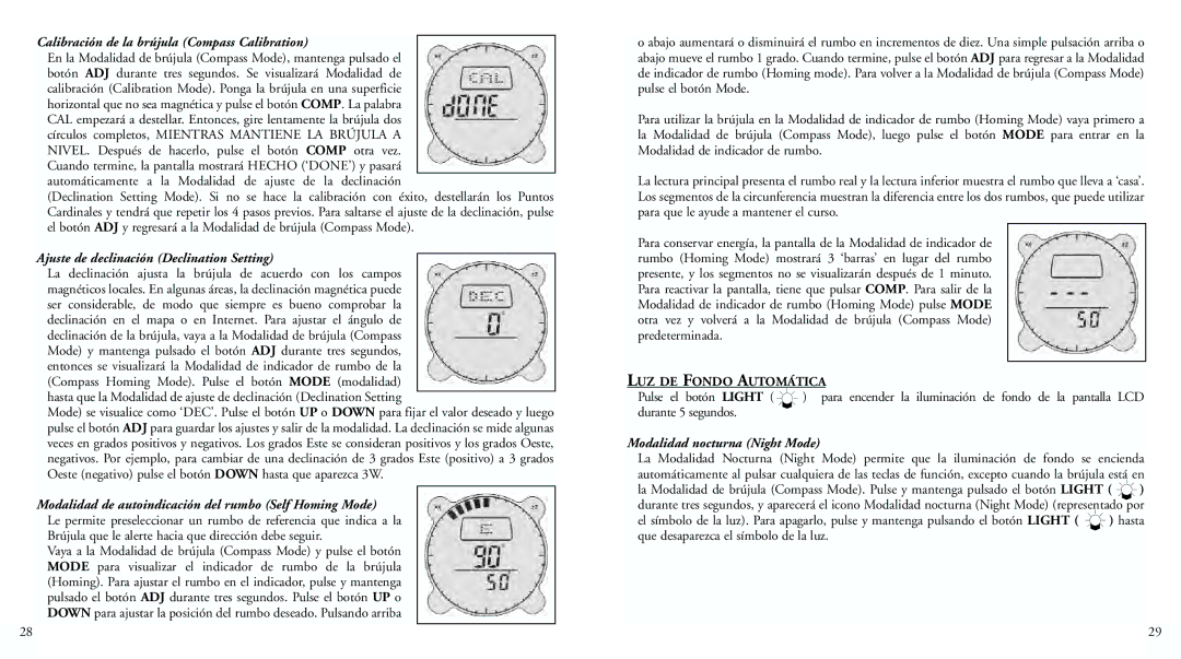 Bushnell 70-0001 Calibración de la brújula Compass Calibration, Ajuste de declinación Declination Setting 