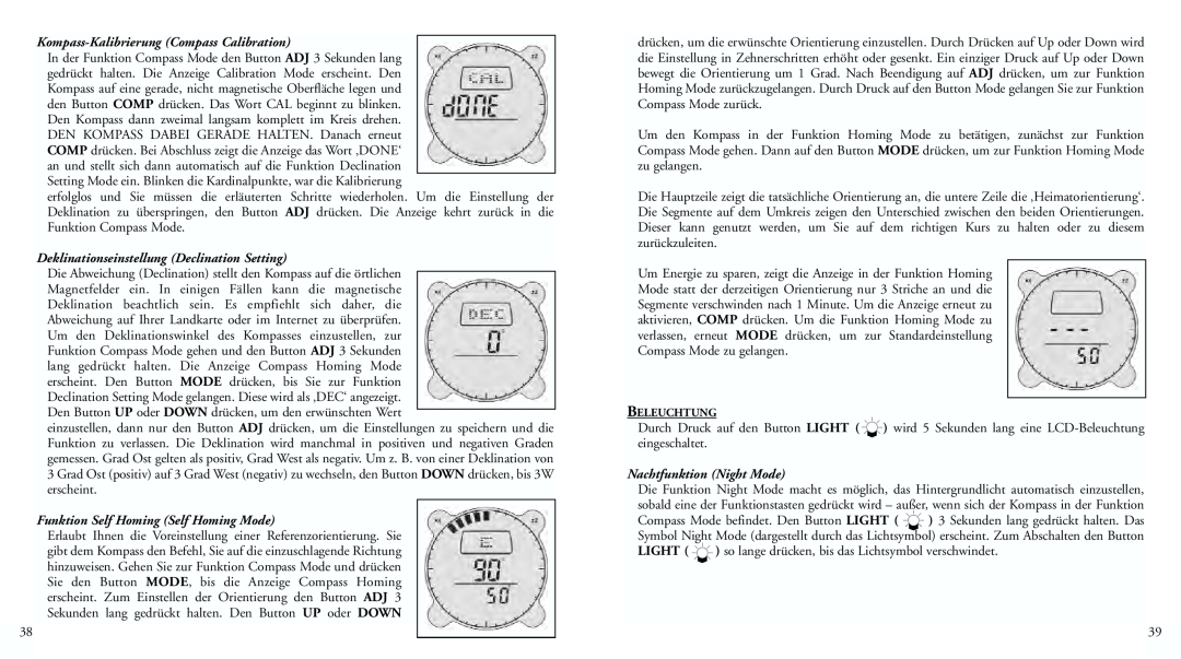 Bushnell 70-0001 instruction manual Kompass-Kalibrierung Compass Calibration, Deklinationseinstellung Declination Setting 