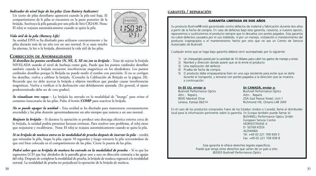 Bushnell 70-0002 Indicador de nivel bajo de las pilas Low Battery Indicator, Vida útil de la pila Battery Life 