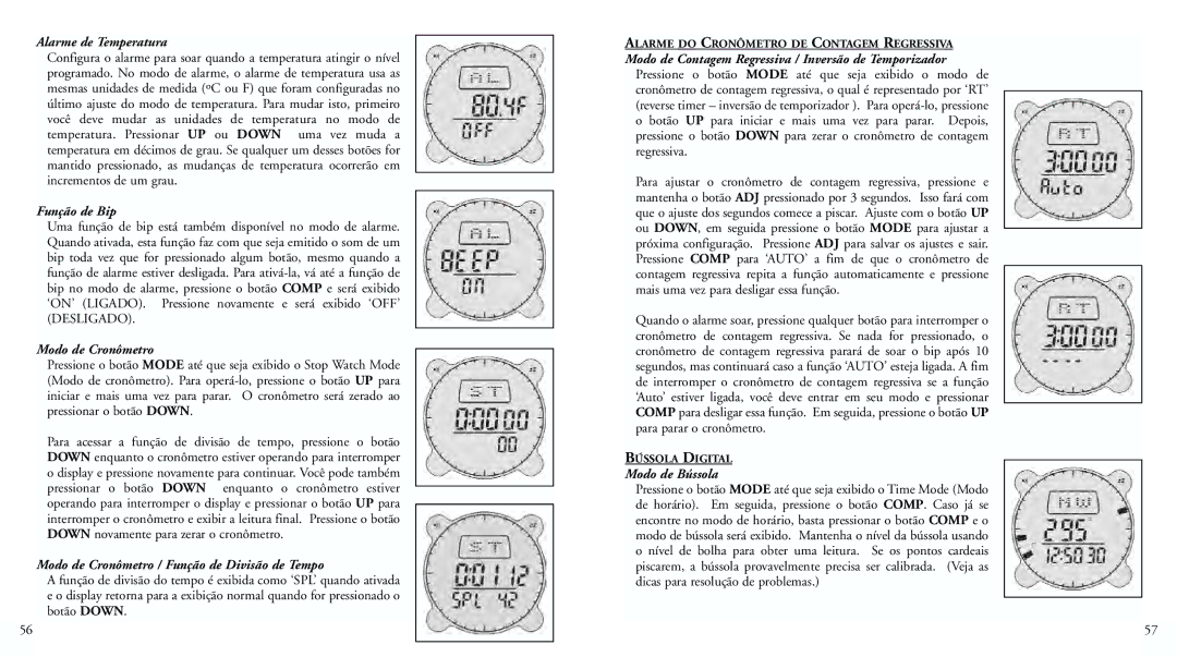 Bushnell 70-0002 Alarme de Temperatura, Função de Bip, Modo de Cronômetro / Função de Divisão de Tempo 