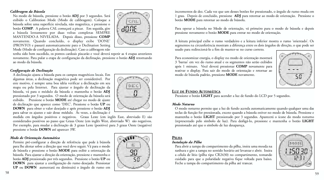 Bushnell 70-0002 Calibragem da Bússola, Configuração de Declinação, Modo de Orientação Automática, Modo Noturno 