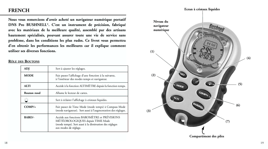 Bushnell 70-0101 instruction manual Rôle DES Boutons ADJ, Mode 