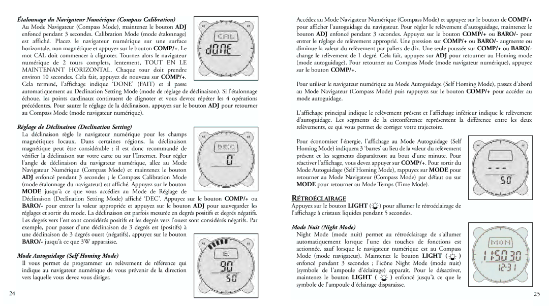 Bushnell 70-0101 Étalonnage du Navigateur Numérique Compass Calibration, Réglage de Déclinaison Declination Setting 