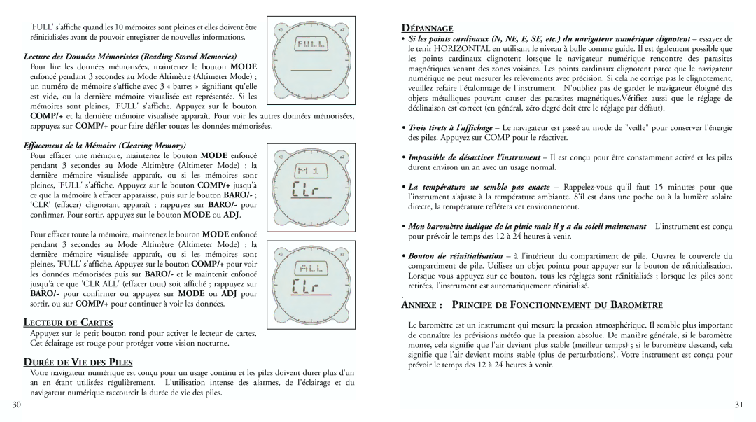 Bushnell 70-0101 Lecture des Données Mémorisées Reading Stored Memories, Effacement de la Mémoire Clearing Memory 