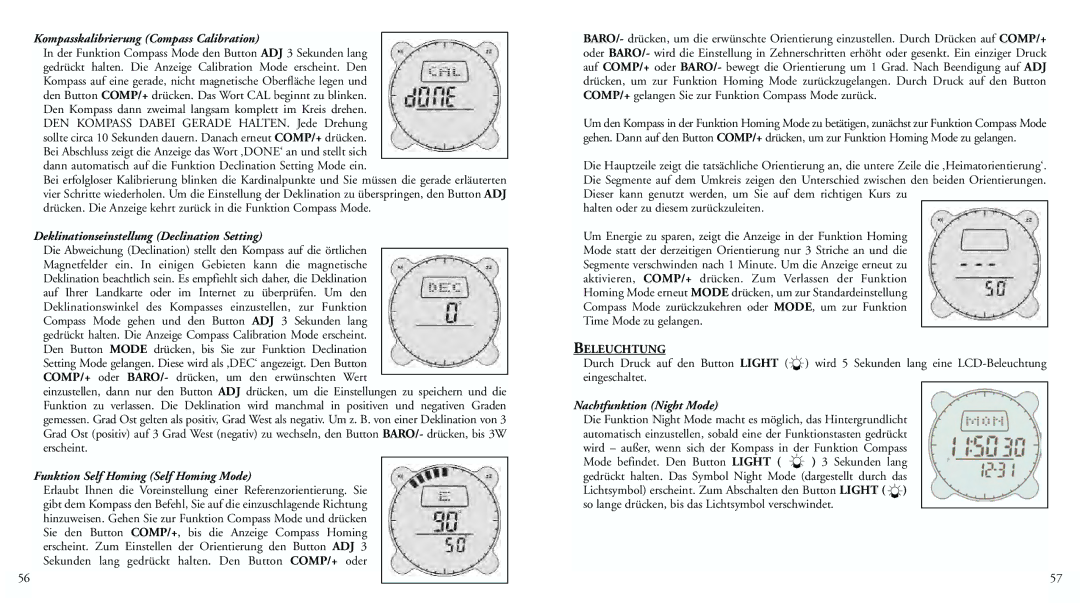 Bushnell 70-0101 Kompasskalibrierung Compass Calibration, Deklinationseinstellung Declination Setting, Beleuchtung 