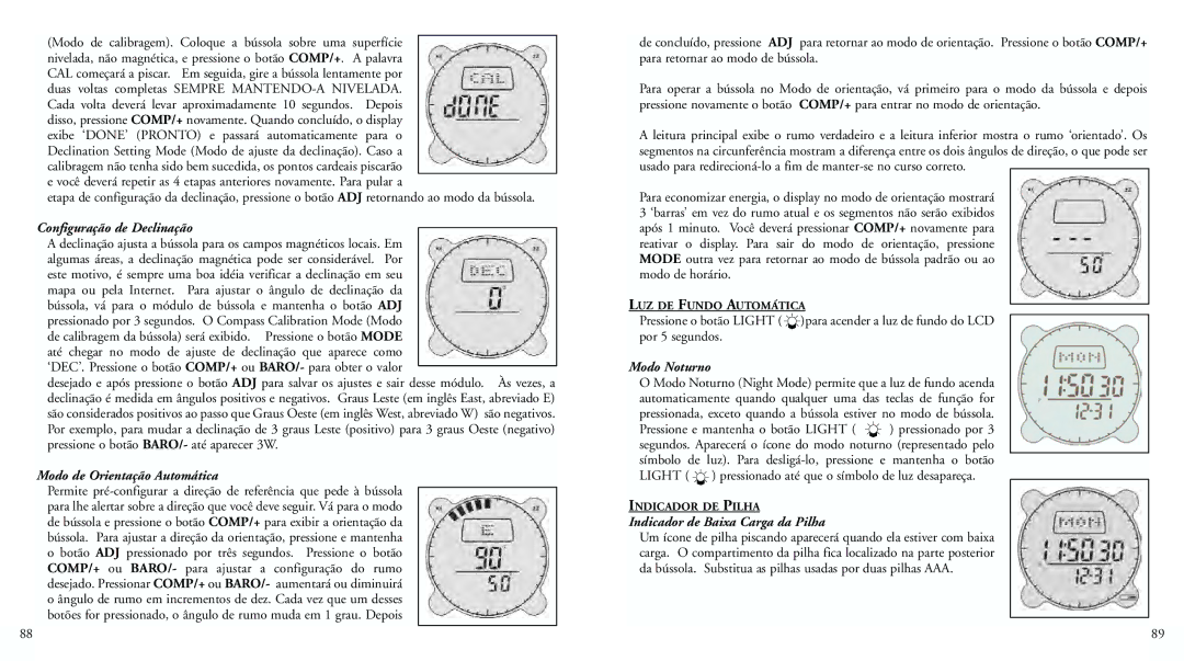 Bushnell 70-0101 instruction manual Configuração de Declinação, Modo de Orientação Automática, Modo Noturno 