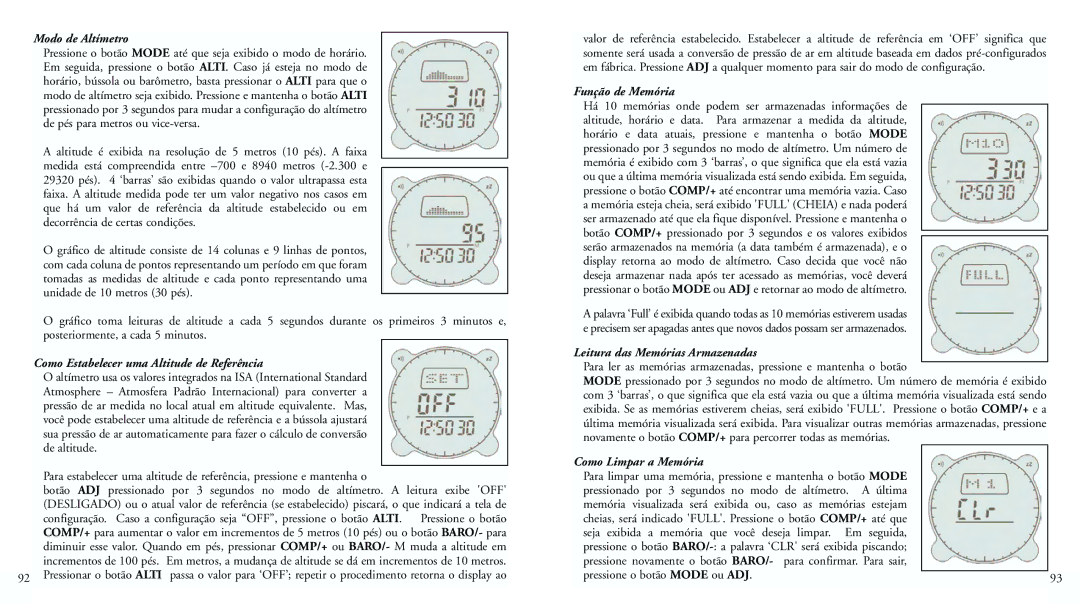 Bushnell 70-0101 Modo de Altímetro, Como Estabelecer uma Altitude de Referência, Função de Memória, Como Limpar a Memória 