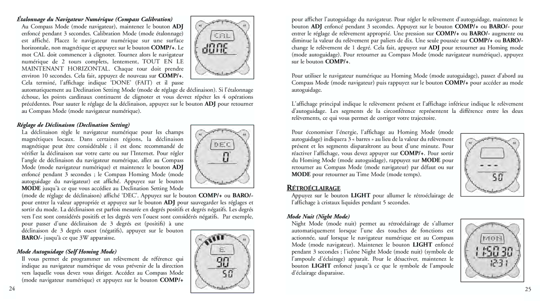 Bushnell 70-0102 Étalonnage du Navigateur Numérique Compass Calibration, Réglage de Déclinaison Declination Setting 