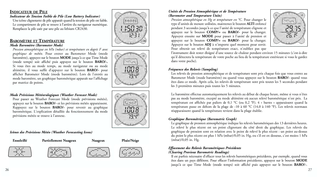 Bushnell 70-0102 Indicateur de Tension Faible de Pile Low Battery Indicator, Mode Baromètre Barometer Mode 