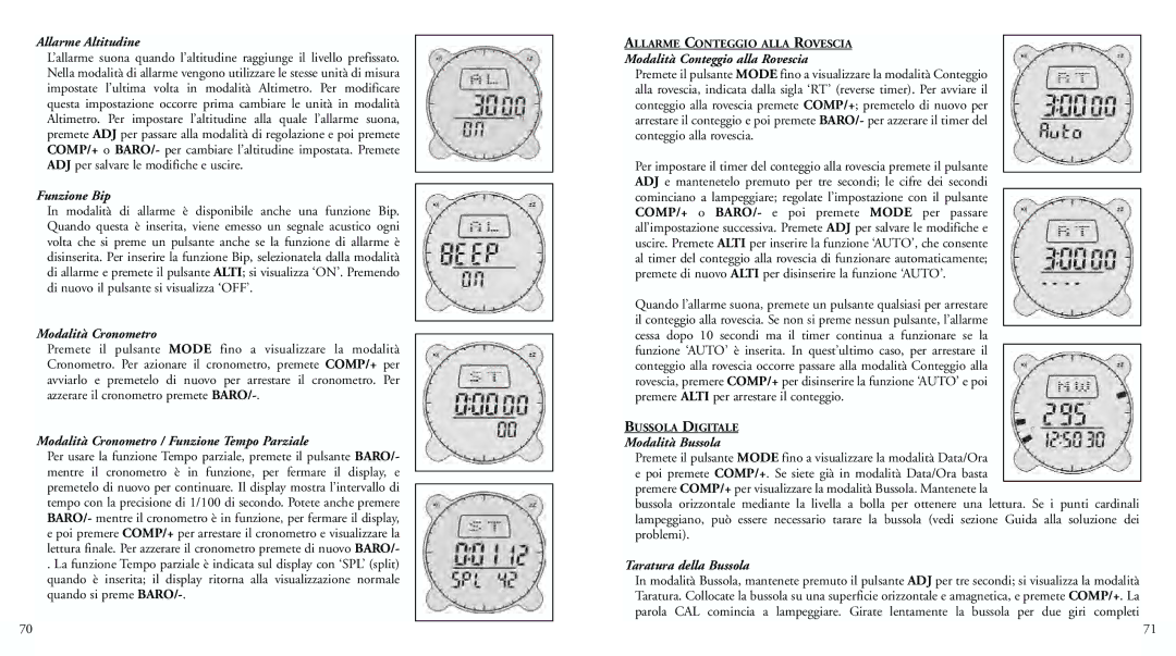 Bushnell 70-0102 Allarme Altitudine, Funzione Bip, Modalità Cronometro / Funzione Tempo Parziale, Modalità Bussola 