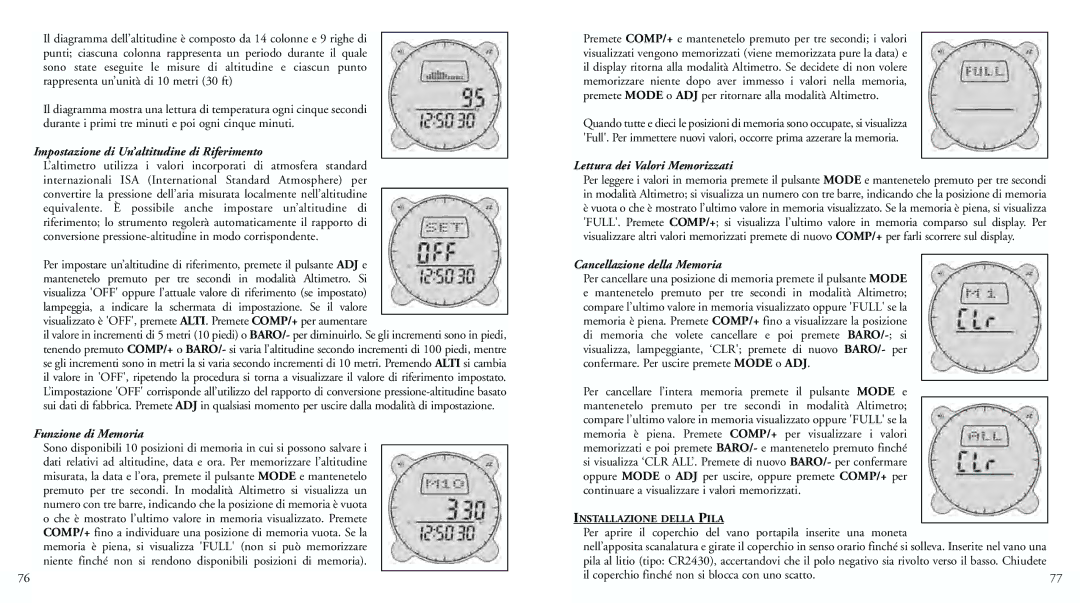 Bushnell 70-0102 Impostazione di Un’altitudine di Riferimento, Funzione di Memoria, Lettura dei Valori Memorizzati 