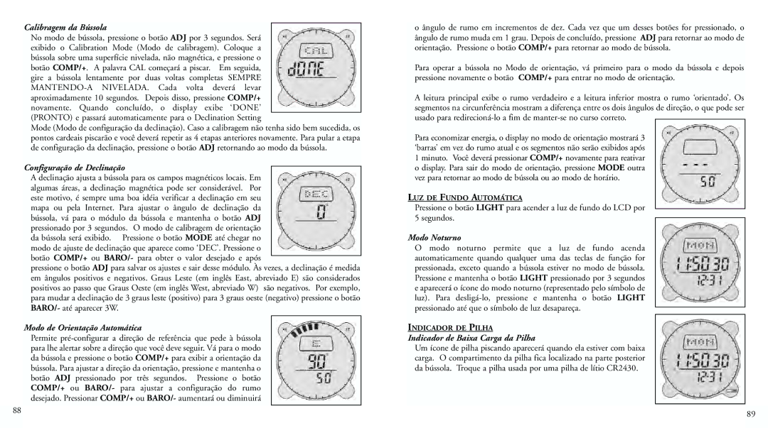 Bushnell 70-0102 Calibragem da Bússola, Configuração de Declinação, Modo de Orientação Automática, Modo Noturno 