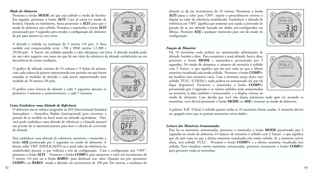 Bushnell 70-0102 instruction manual Modo de Altímetro, Como Estabelecer uma Altitude de Referência, Função de Memória 