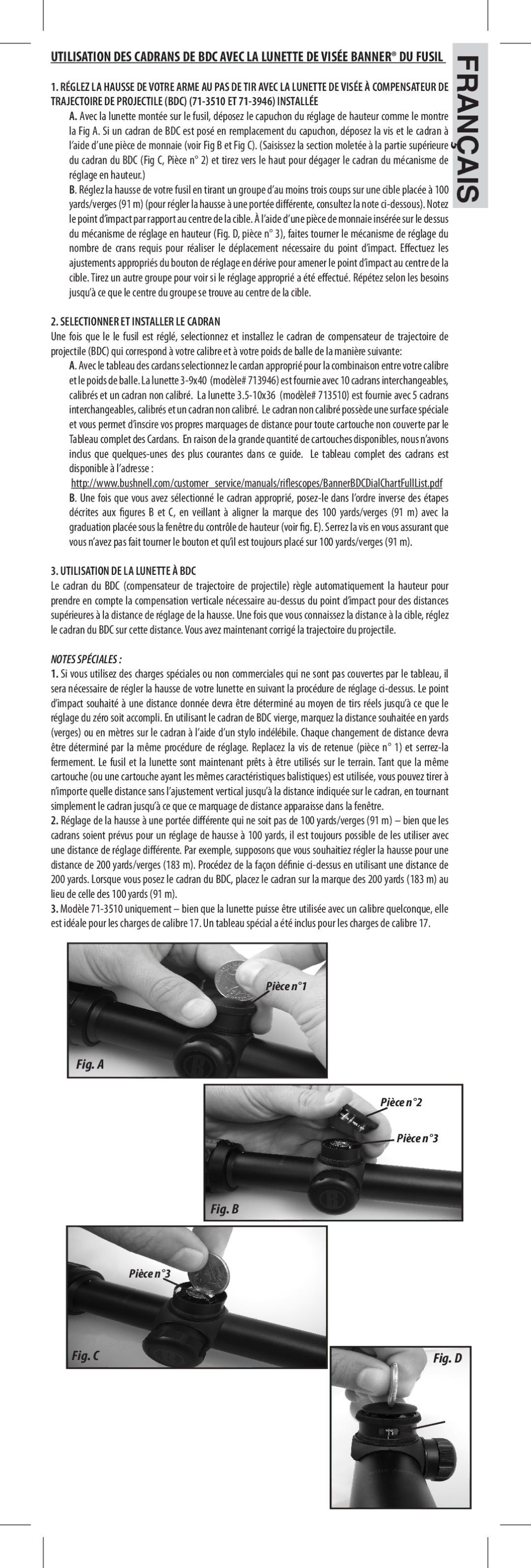 Bushnell 71-3510, 71-3946 instruction manual Selectionner ET Installer LE Cadran, Utilisation DE LA Lunette À BDC 