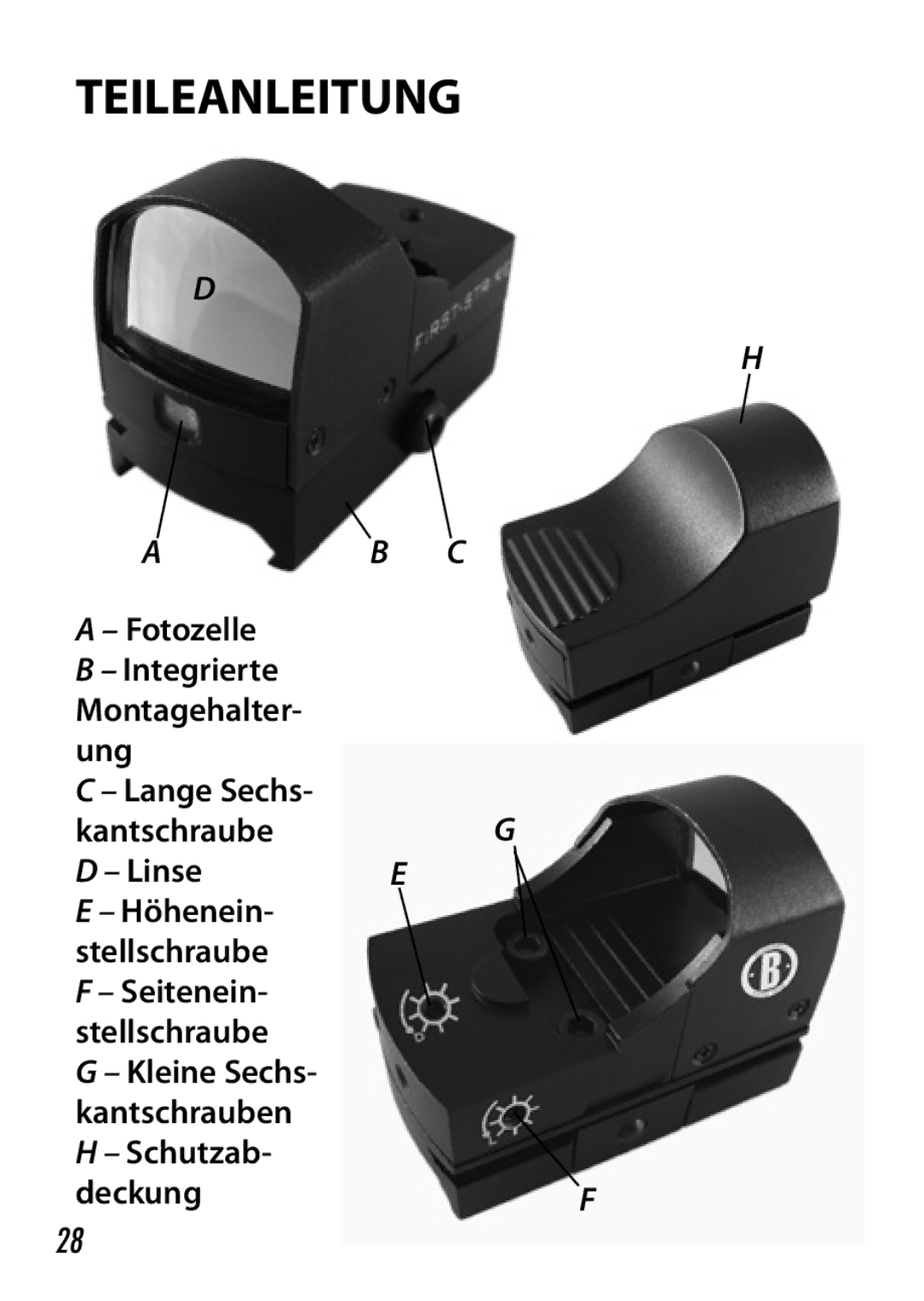 Bushnell 730005 manual Teileanleitung 