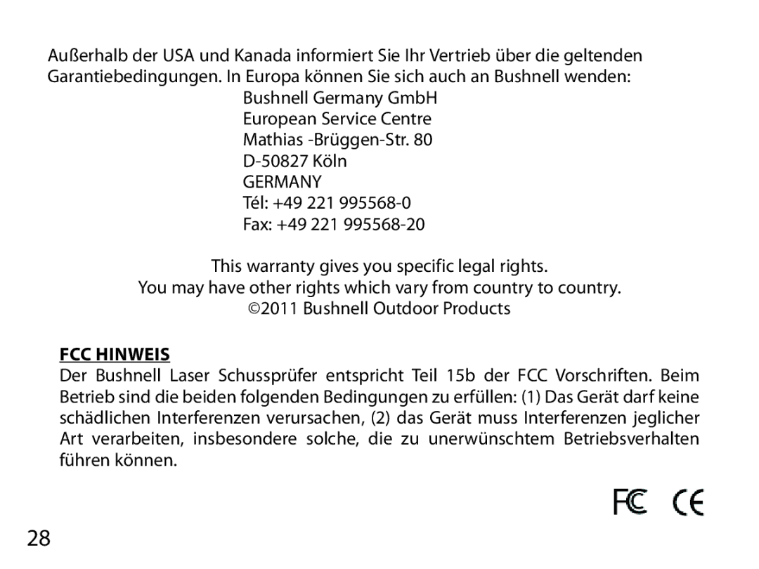 Bushnell 740100 instruction manual FCC Hinweis 