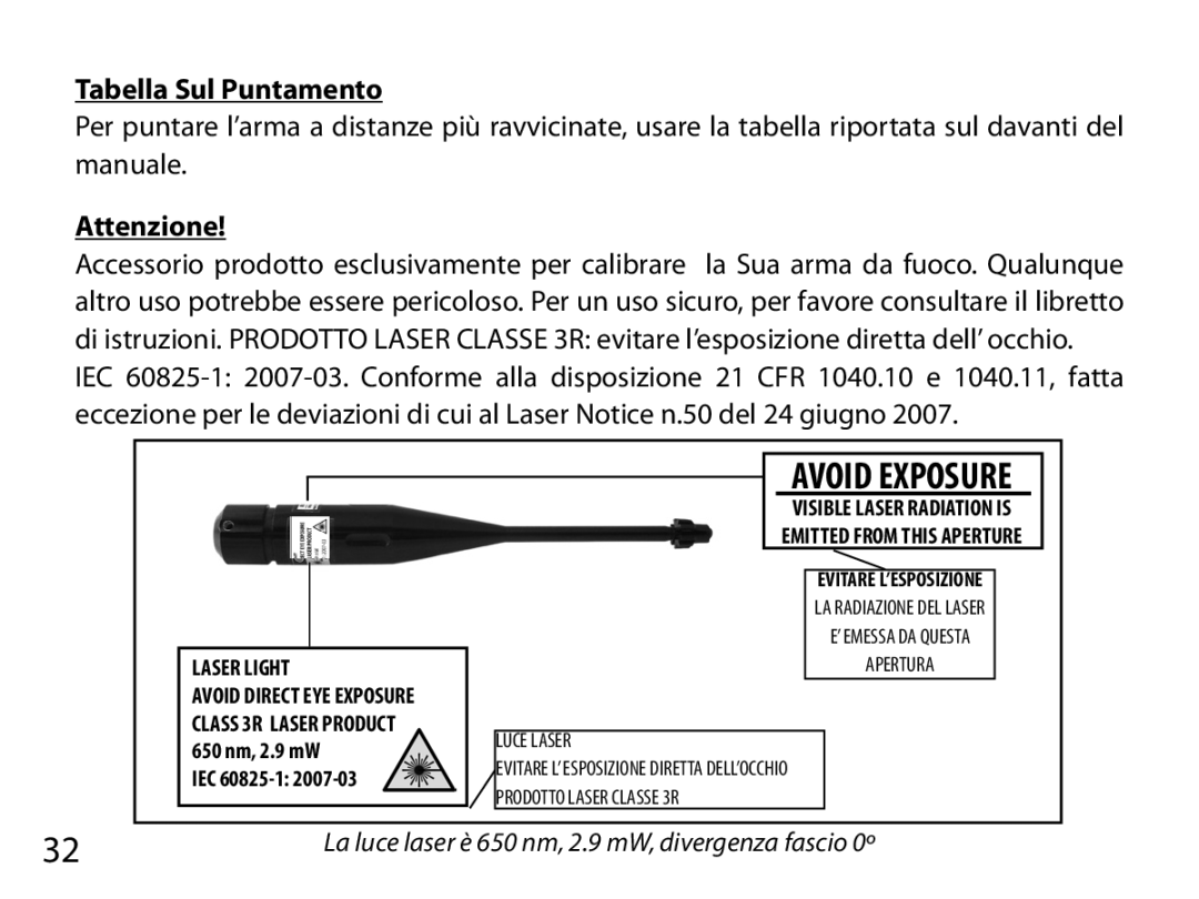 Bushnell 740100 instruction manual Tabella Sul Puntamento, Attenzione 