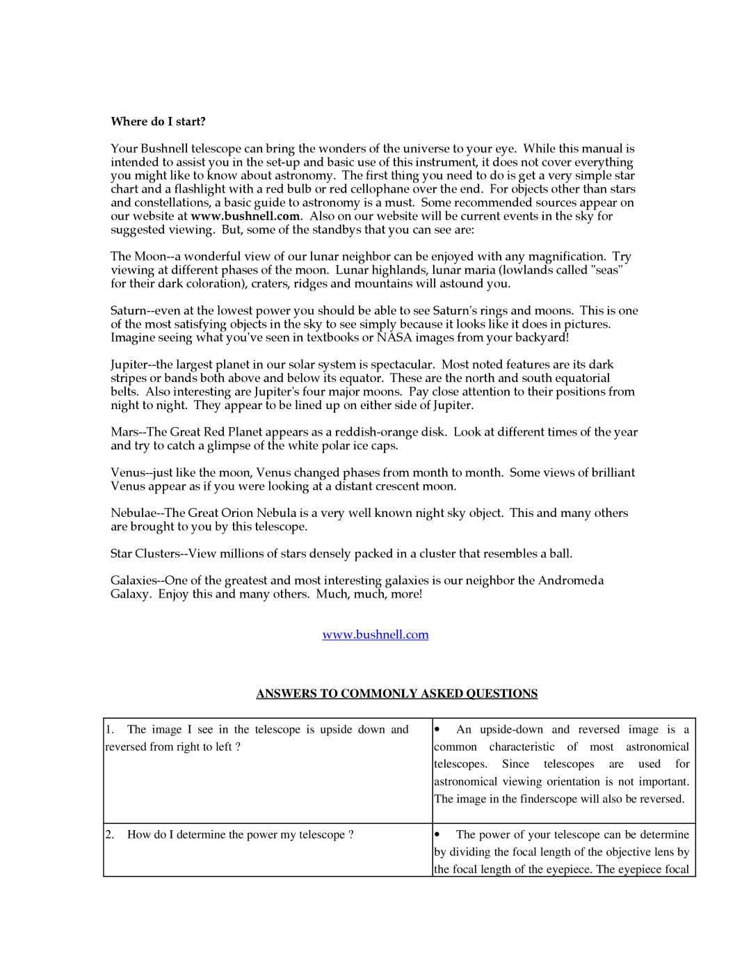 Bushnell 78-4500 manual Where do I start?, Answers to Commonly Asked Questions 