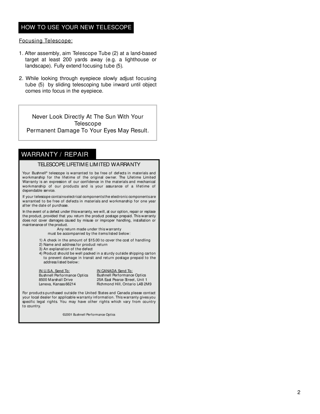 Bushnell 78-6036 manual HOW to USE Your NEW Telescope, Focusing Telescope 