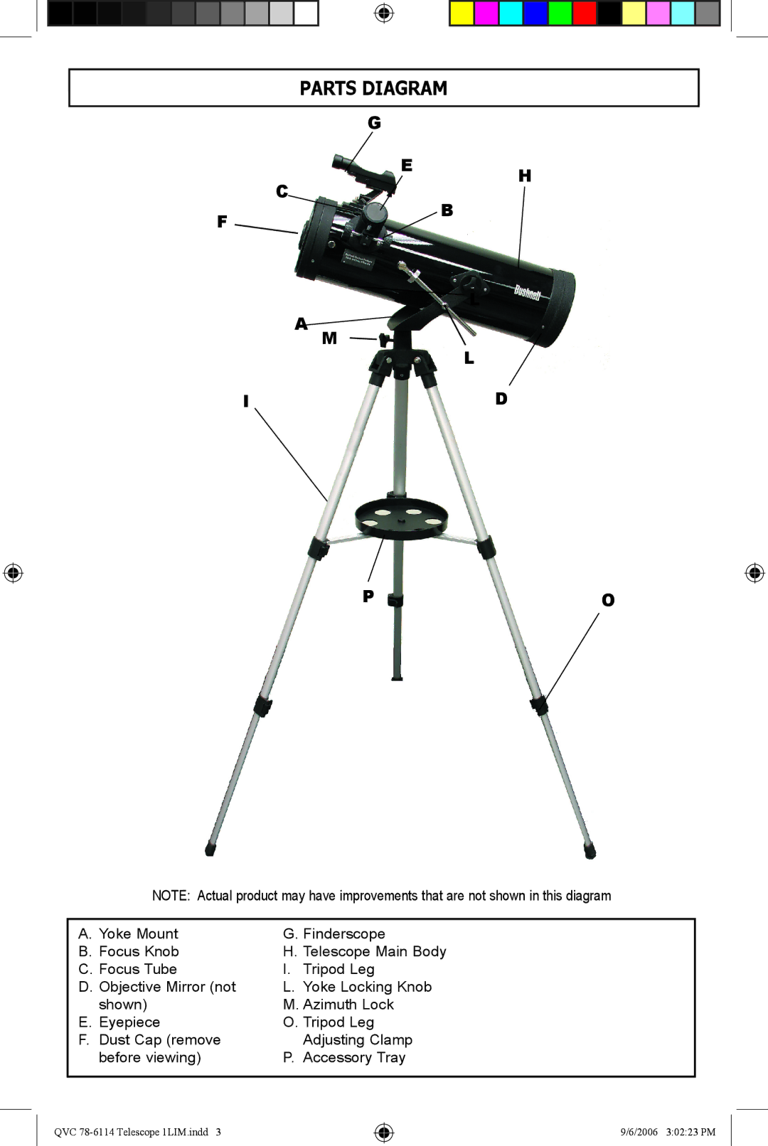 Bushnell 78-6114 instruction manual Parts Diagram 