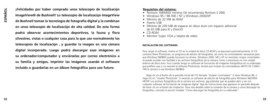 Bushnell 78-7348 manual Español, Monitor Super VGA y tarjeta de vídeo 