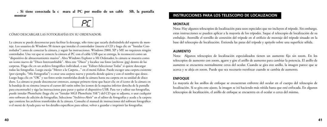 Bushnell 78-7348 manual Instrucciones Para LOS Telescopio DE Localizacion, Cómo Descargar LAS Fotografías EN SU Ordenador 