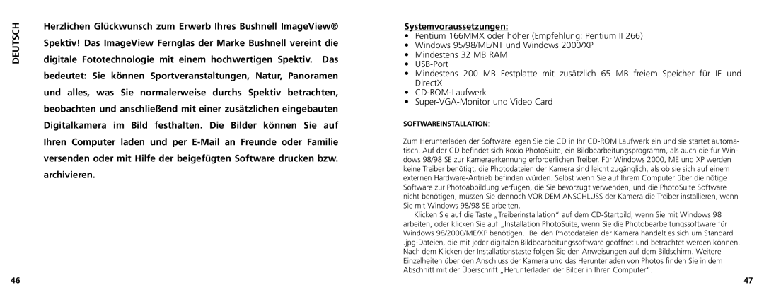 Bushnell 78-7348 manual Deutsch, Softwareinstallation 