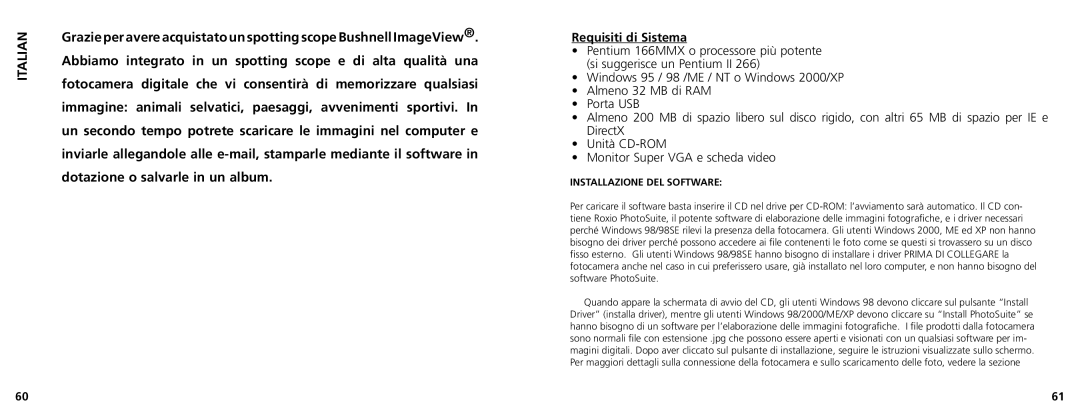 Bushnell 78-7348 manual Italian, Installazione DEL Software 