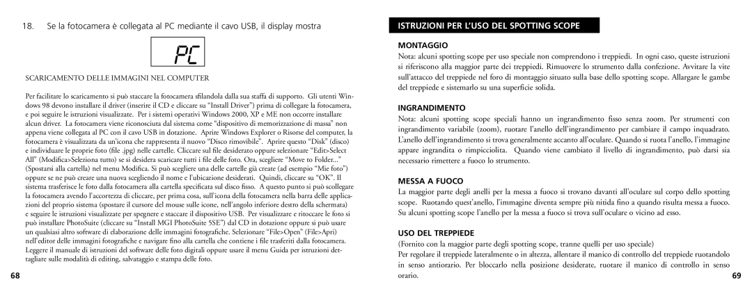 Bushnell 78-7348 manual Istruzioni PER L’USO DEL Spotting Scope, Montaggio, Ingrandimento, Messa a Fuoco, USO DEL Treppiede 