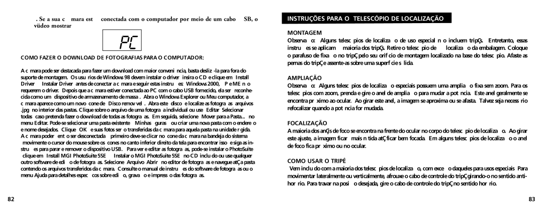 Bushnell 78-7348 manual Instruções Para O Telescópio DE Localização, Montagem, Ampliação, Focalização, Como Usar O Tripé 