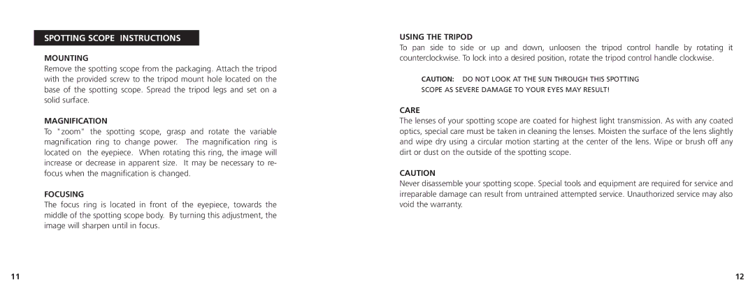 Bushnell 78-7348 manual Spotting Scope Instructions 