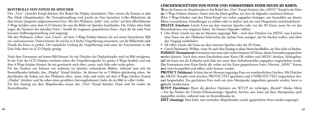 Bushnell 78-7351 manual Kontrolle Von Fotos Im Speicher, Löschen/Schützen Von Fotos Und Formatieren Einer Neuen Sd Karte 