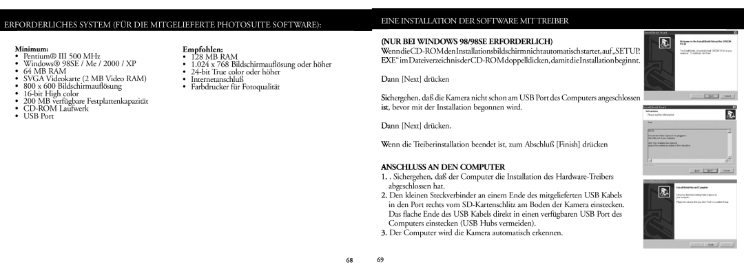 Bushnell 78-7351 manual Empfohlen, Eine Installation Der Software Mit Treiber, NUR BEI WINDOWS 98/98SE ERFORDERLICH 