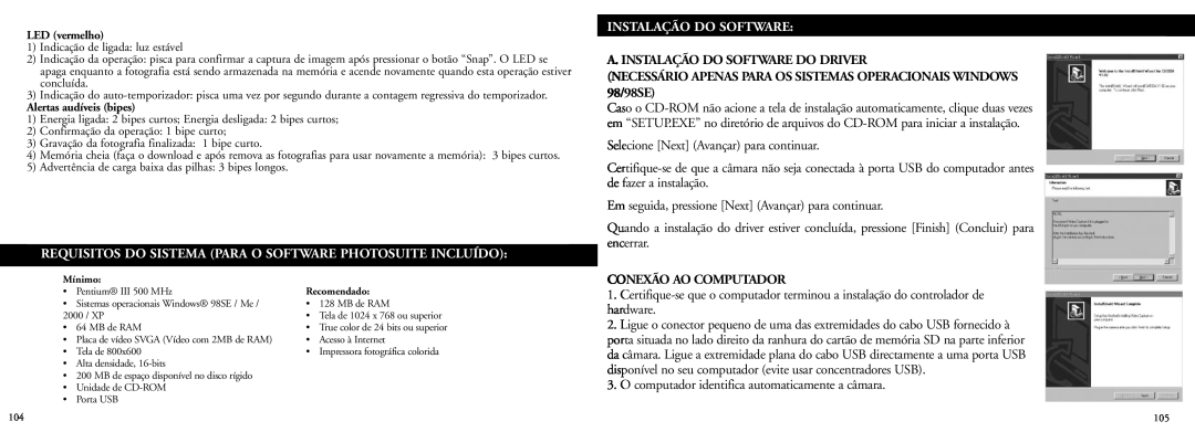 Bushnell 78-7351 Requisitos Do Sistema Para O Software Photosuite Incluído, Instalação Do Software, Conexão Ao Computador 