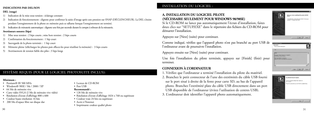 Bushnell 78-7351 Système Requis Pour LE Logiciel Photosuite Inclus, Installation DU Logiciel, Connexion À L’ORDINATEUR 
