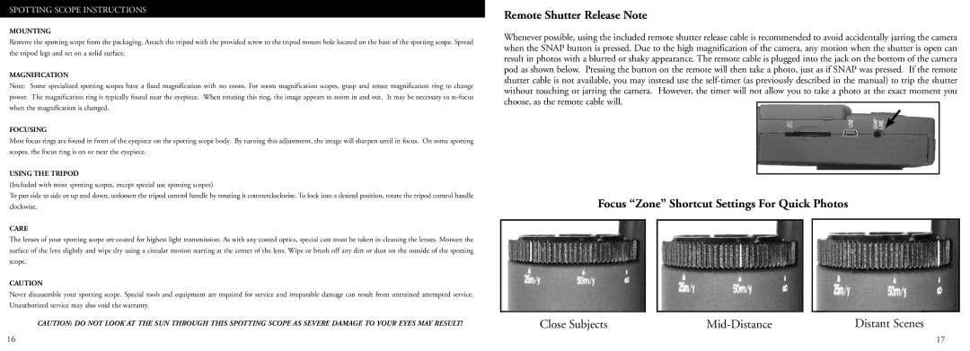 Bushnell 78-7351 manual Close Subjects Mid-Distance, Spotting Scope Instructions 