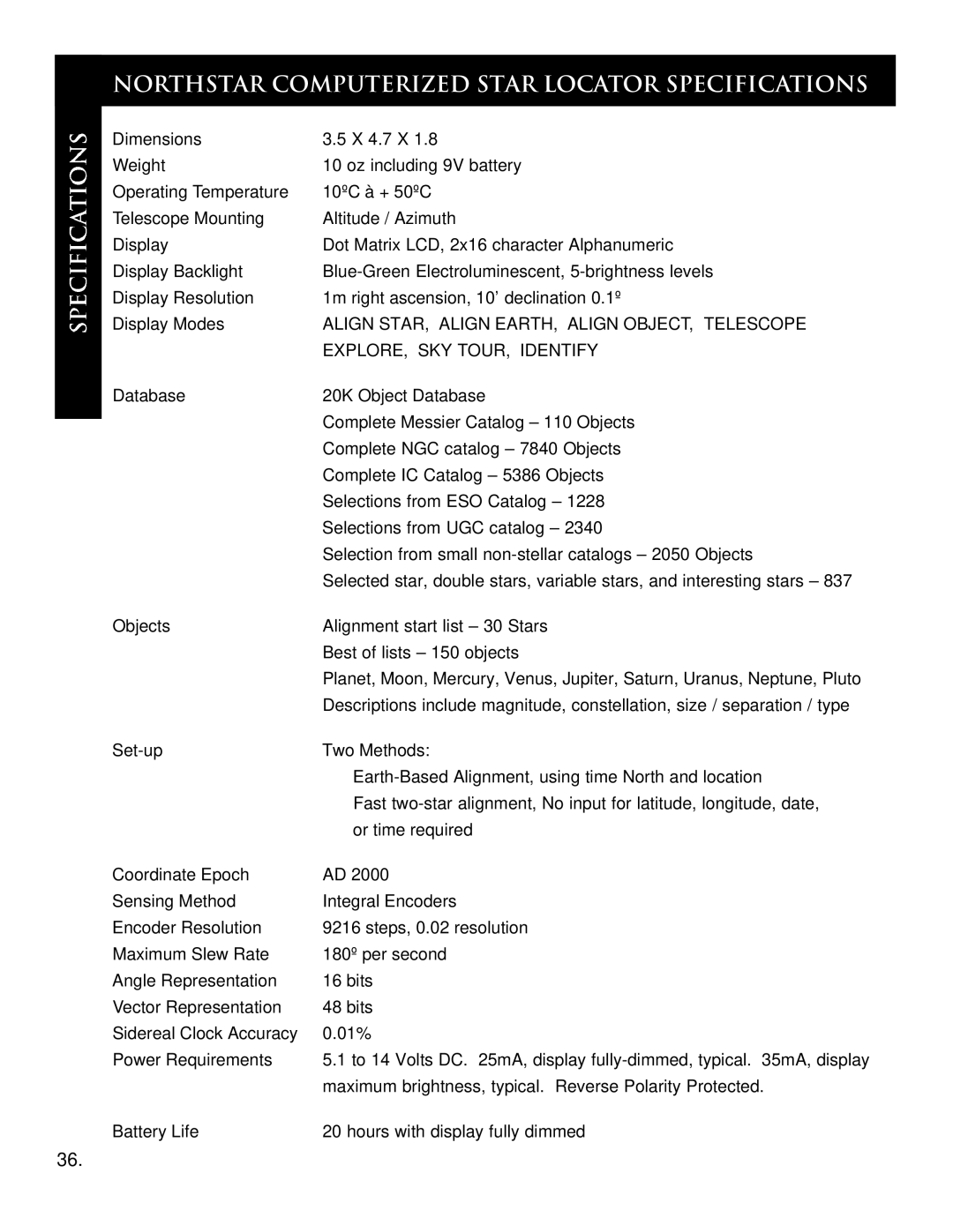 Bushnell 78-7880 80MM REFRACTOR Northstar Computerized Star Locator Specifications, EXPLORE, SKY TOUR, Identify 