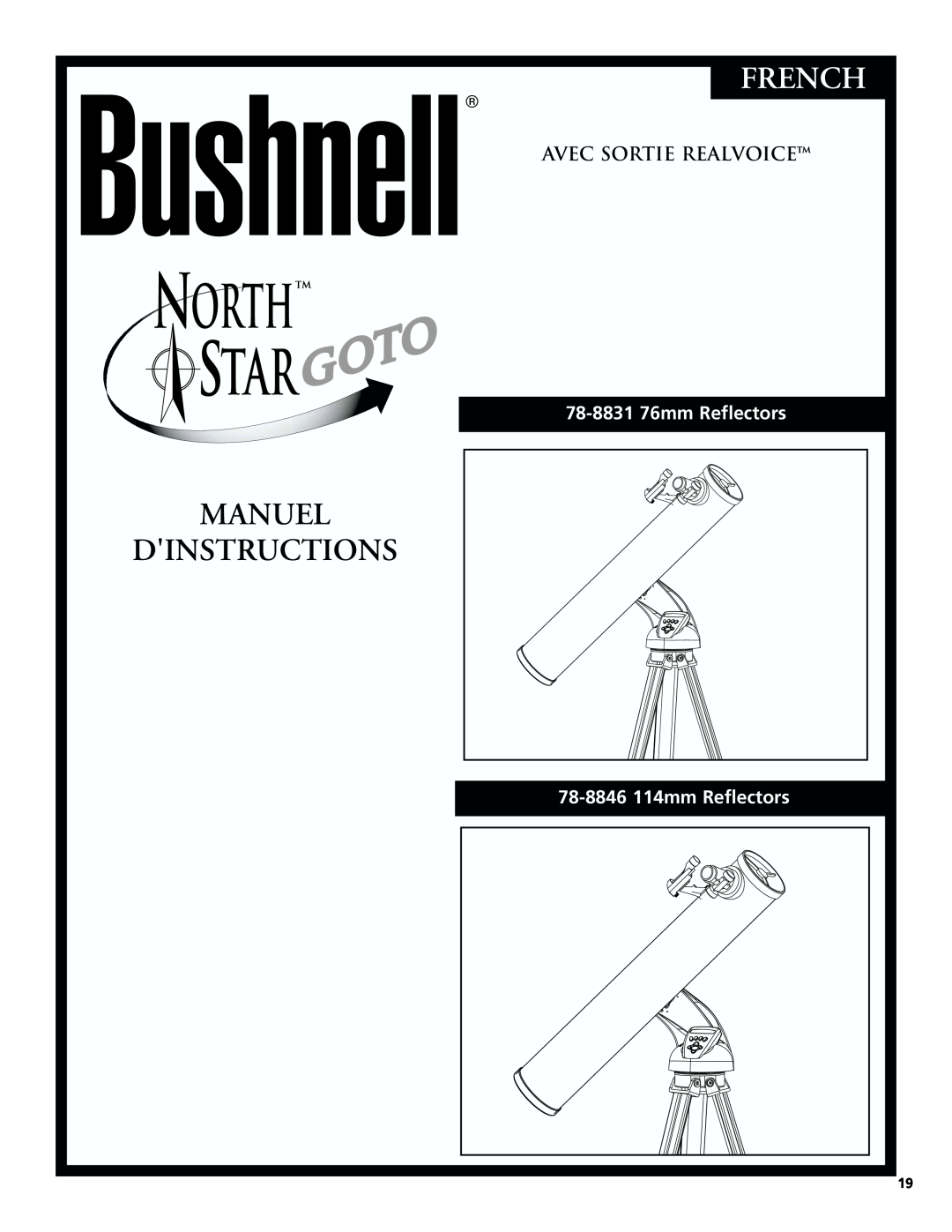Bushnell 78-8831, 78-8846 instruction manual French, Manuel Dinstructions, Avec Sortie Realvoice, 78-883176mm Reflectors 